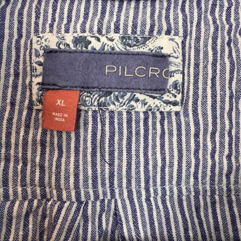 Pilcro Anthropologie Blue White Striped Embroidered Beaded Button Down Shirt XL - Picture 3 of 6